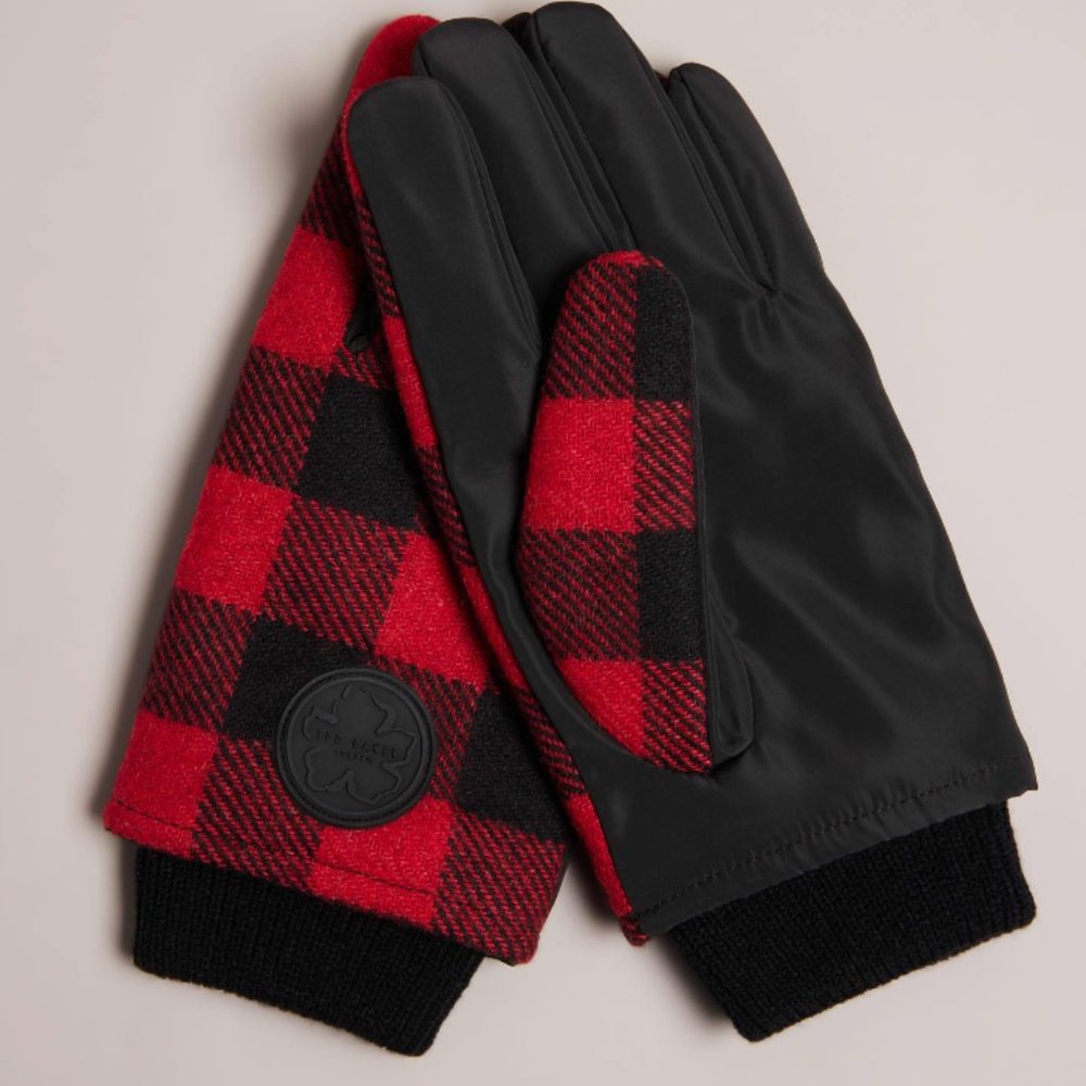 NWT Ted Baker London Karrl Wool Blend Plaid Soft Lined Winter Gloves